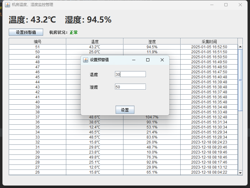 Java Swing 机房温湿度监控系统（简-GUI）